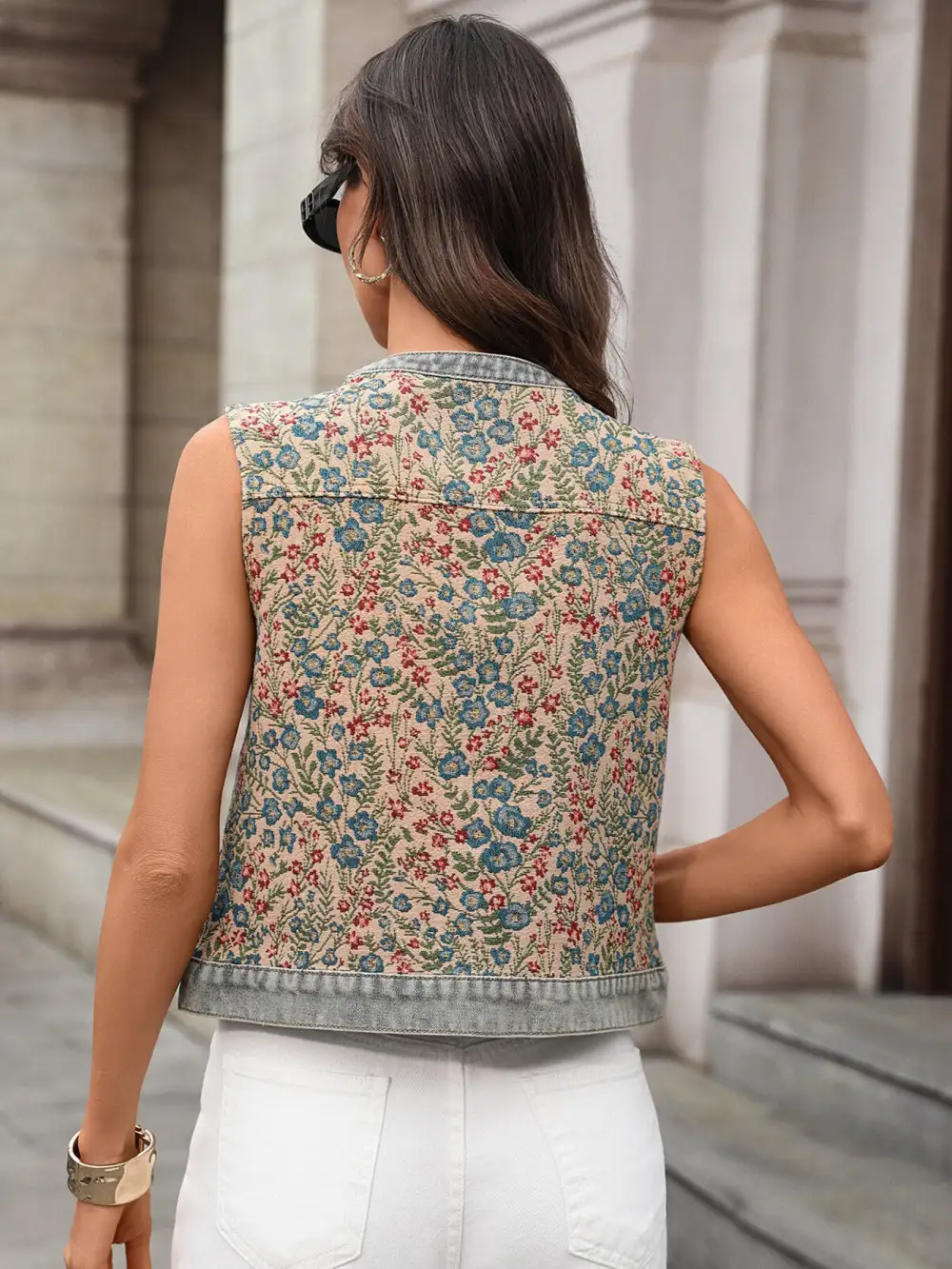 Embroidered Sleeveless Denim Top