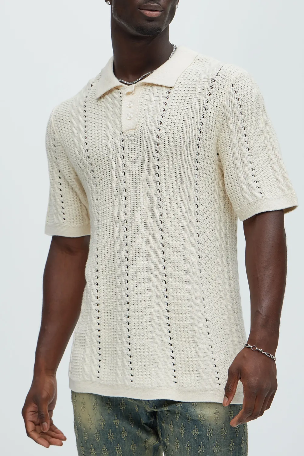 Boho Fold Down Collar Knitted Polo