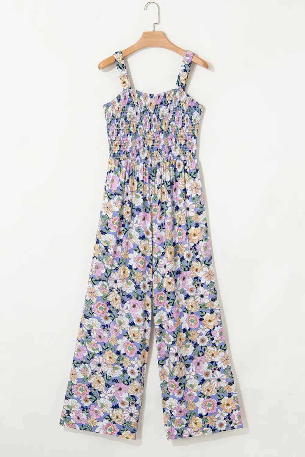 Floral Square Neckline Stretch High Waist Jumpsuit