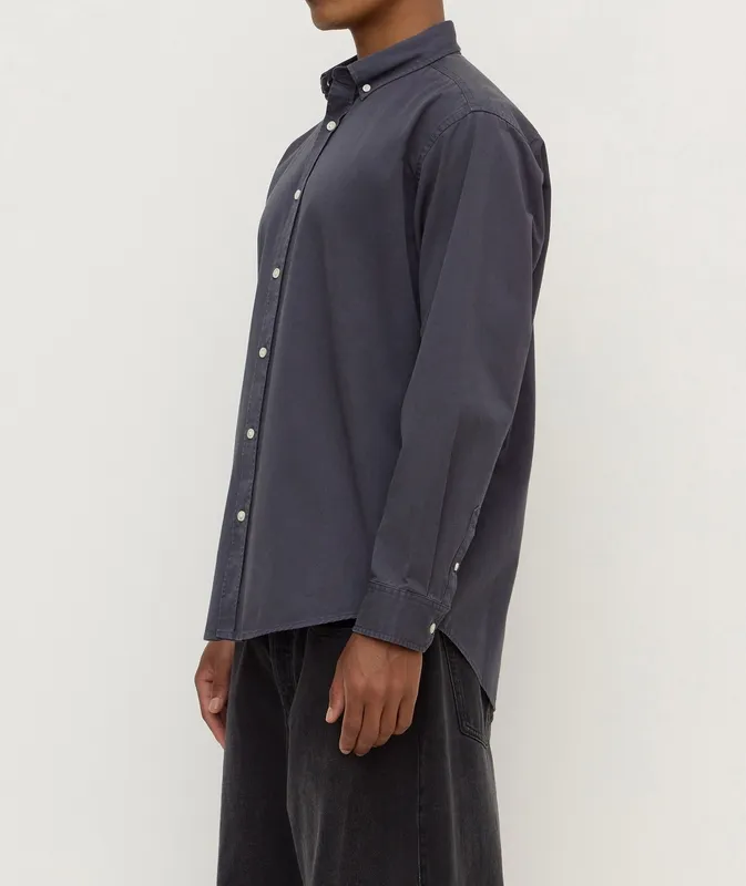 Navy Cotton Twill Button-Up Shirt