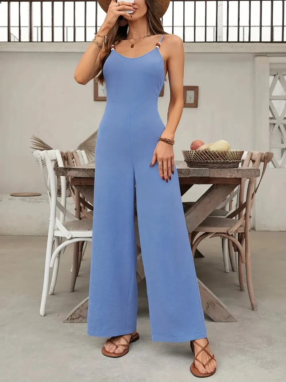 Spaghetti Strap Wide Leg Everyday Jumpsuit Accessory