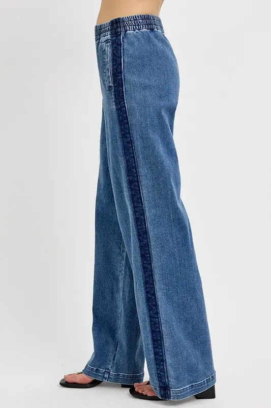 Elastic Waist Wide Leg Plus Denim Jeans