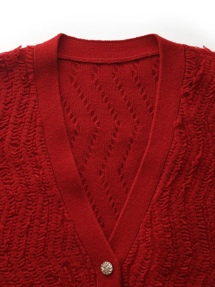 Wool Chili Red Women Cardigan