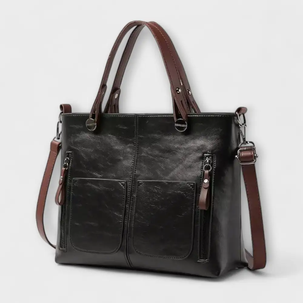 Pocket Front Leather Handbag