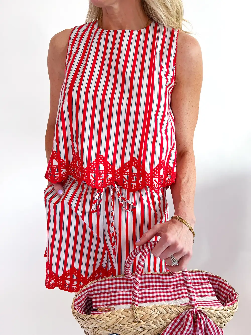 Striped Embroidered Top And Shorts Set