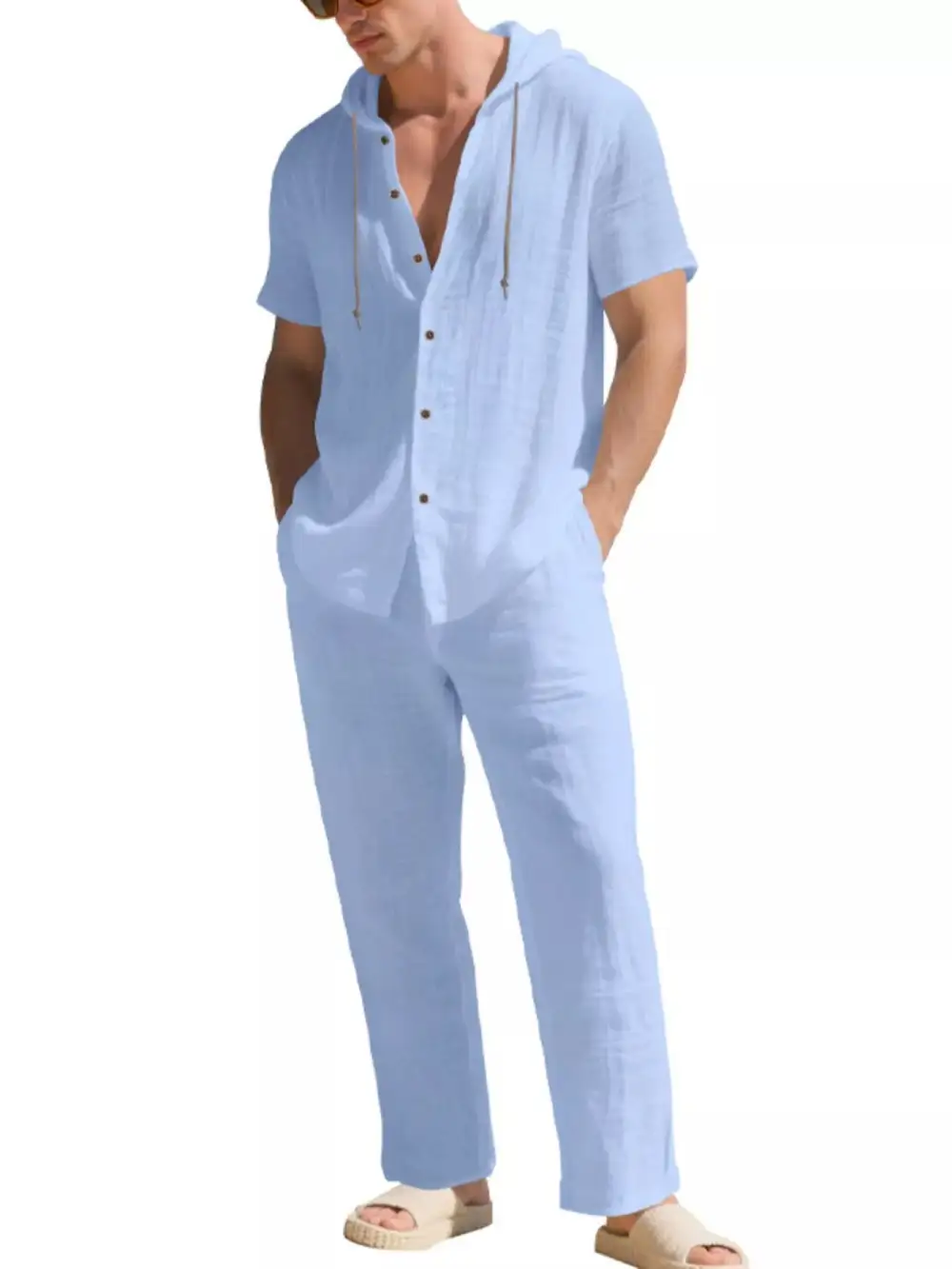 Men's Full Size Button Up Hooded Top