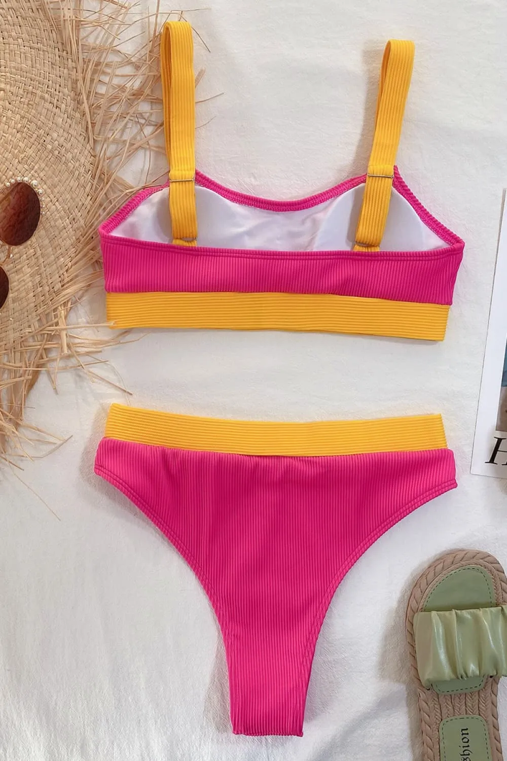 Blocked Pattern Scoop Neck Bikini Swim Set