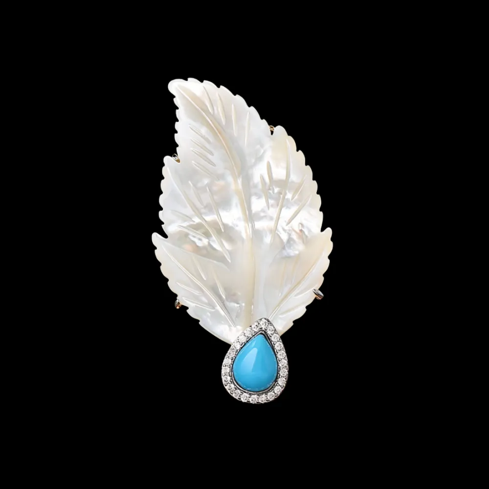 Carved Feather Drop Brooch