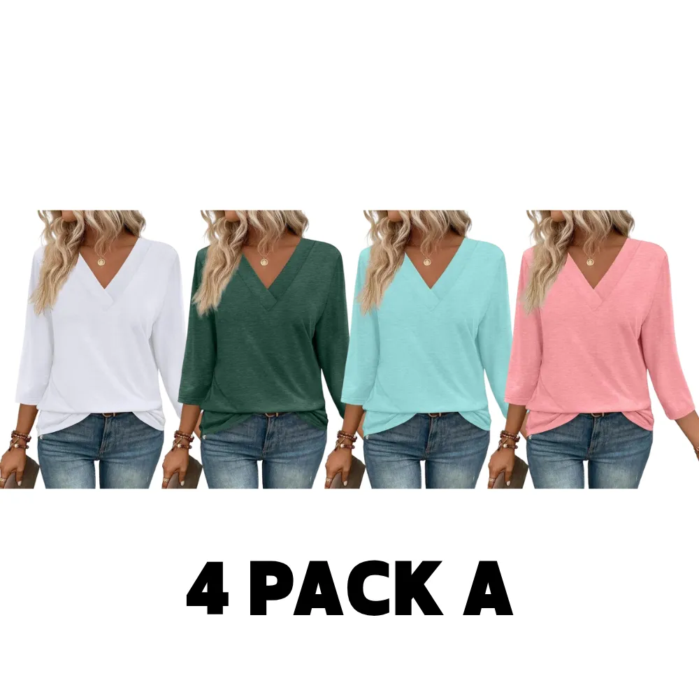 3/4 Length Sleeve Women's Tops V Neck Casual Tunic Tops Basic Shirts