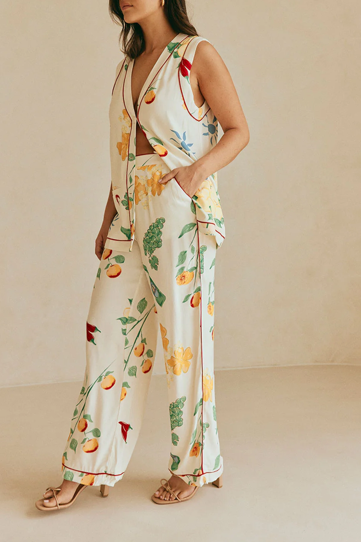 Fruit Print Slight Stretch Pants