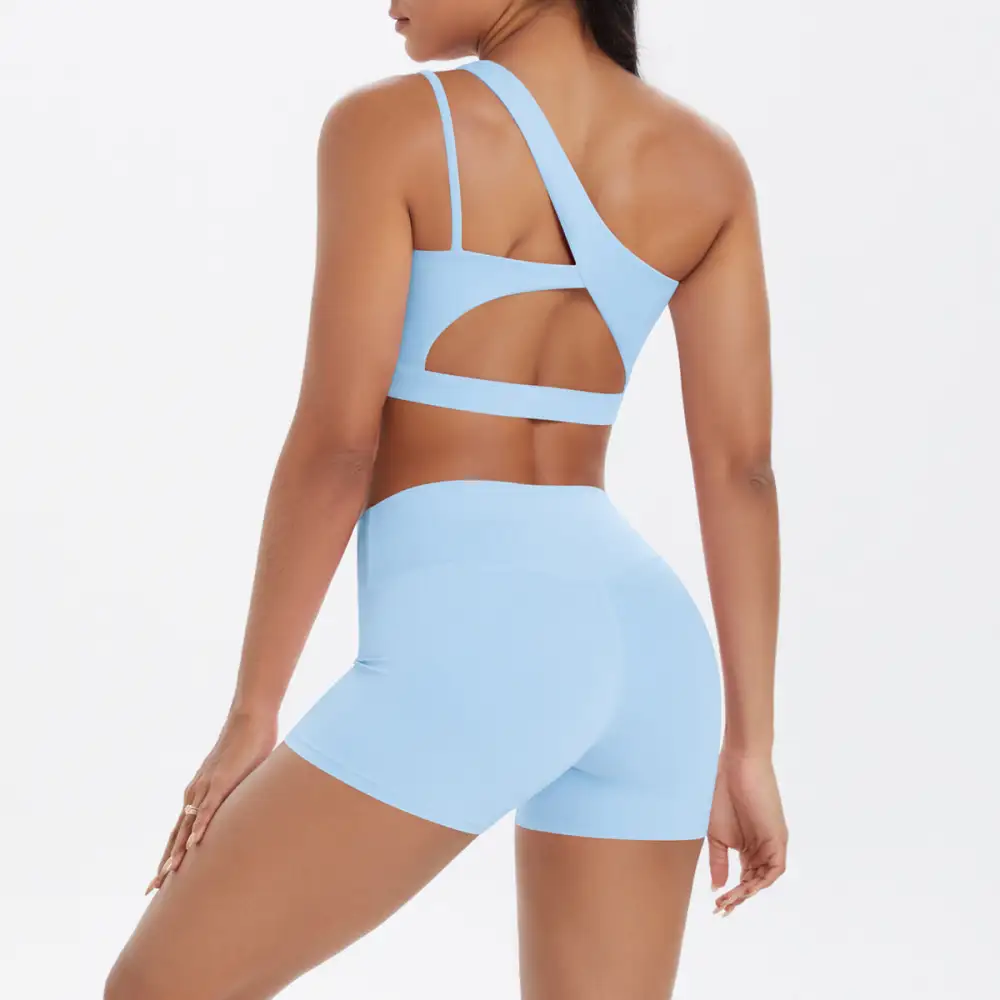 One-Shoulder Backless Bra, Vest and Shorts Active Set