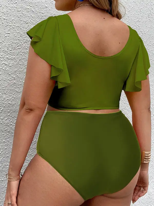 Plus Size Falbala V Neck Bikini Swim Set