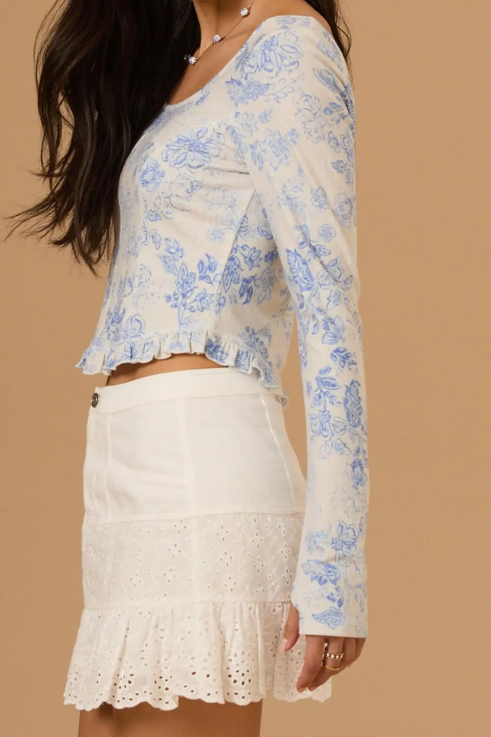 Floral Ribbed Cross Back Top