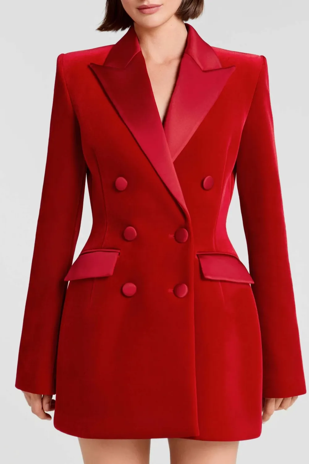 Deep Double Breasted Velvet Blazer Mini Dress