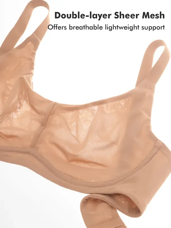 Women's Cosnufy Full Coverage Bra Sheer Mesh Plus Size Underwire Unlined