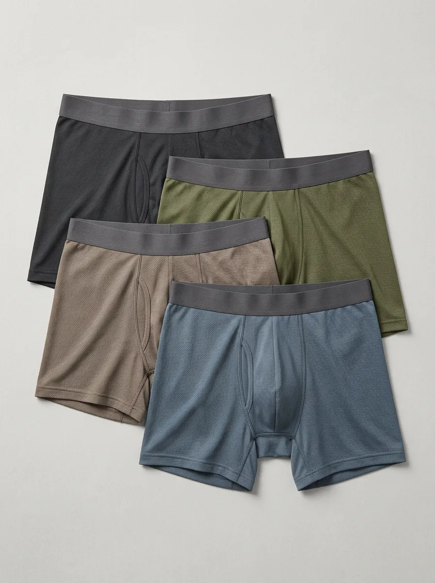 Mesh Breathable-Look Textured Contoured Pouch Men's Boxer Briefs Four-Pack