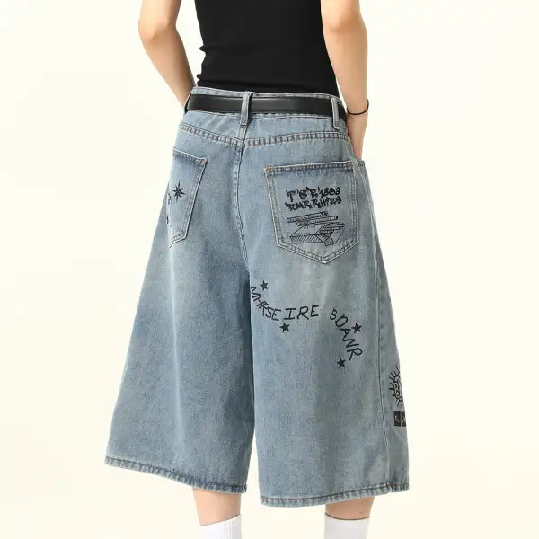 Graffiti Print Denim Shorts