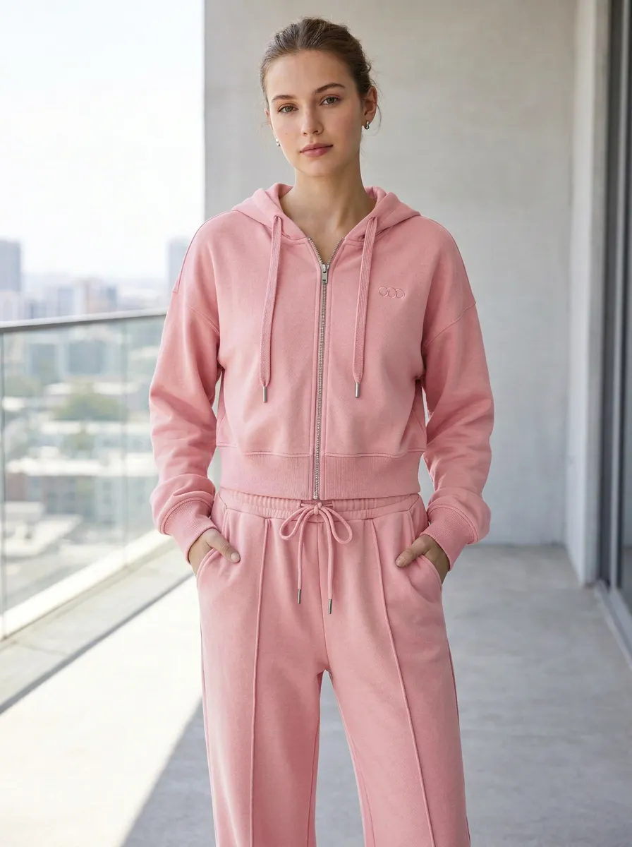 Women's Sage Green Minimalist Logo Embroidered Zip-Up Hoodie Sweatpants Set
