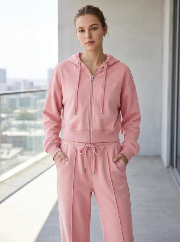 Women's Sage Green Minimalist Logo Embroidered Zip-Up Hoodie Sweatpants Set