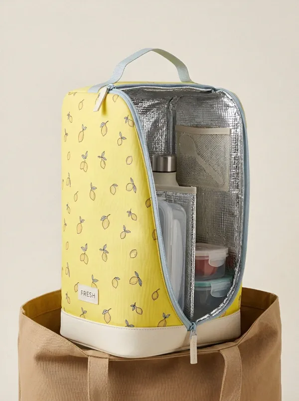 Fresh Food Lover Lemon Pattern Printed Insulated Lunch Bag