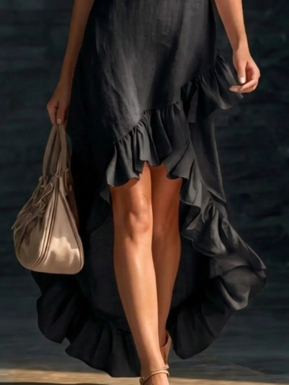 Structured Shape V Neck Ruffle Sleeveless Dress