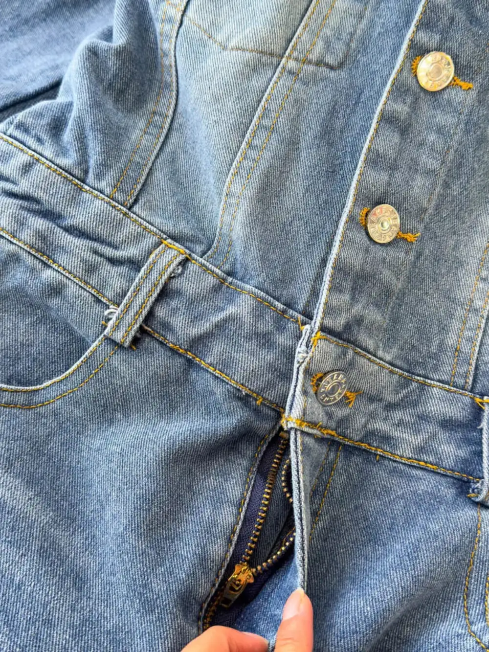 Button Front Wide Leg Jumpsuit Denim Pants