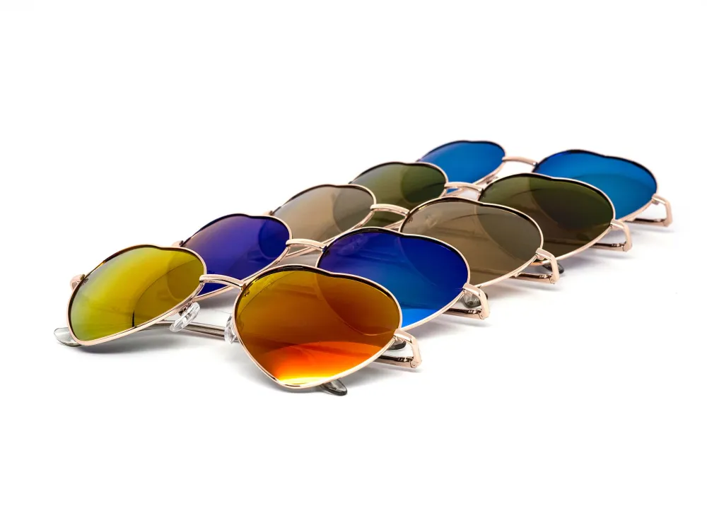 12-Pack Heart Color Mirror Assorted Sunglasses