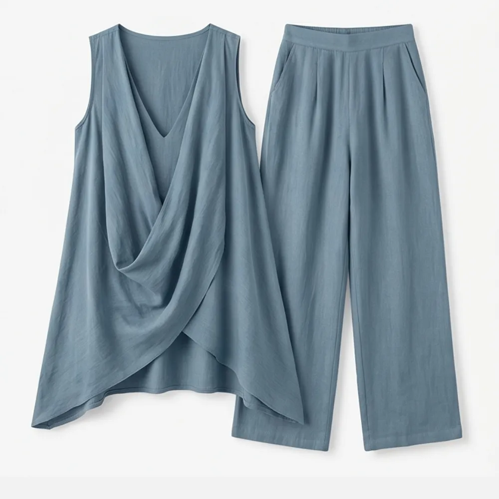 Draped Linen Two Piece Set