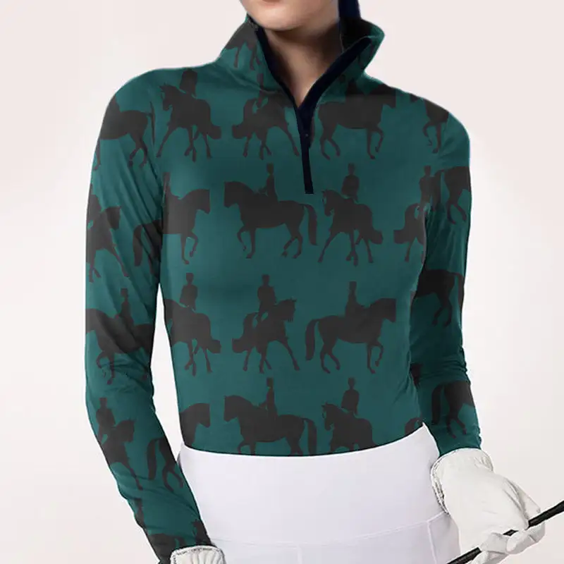 Women's Horse Print Riding Style Long Sleeve Casual Shirt