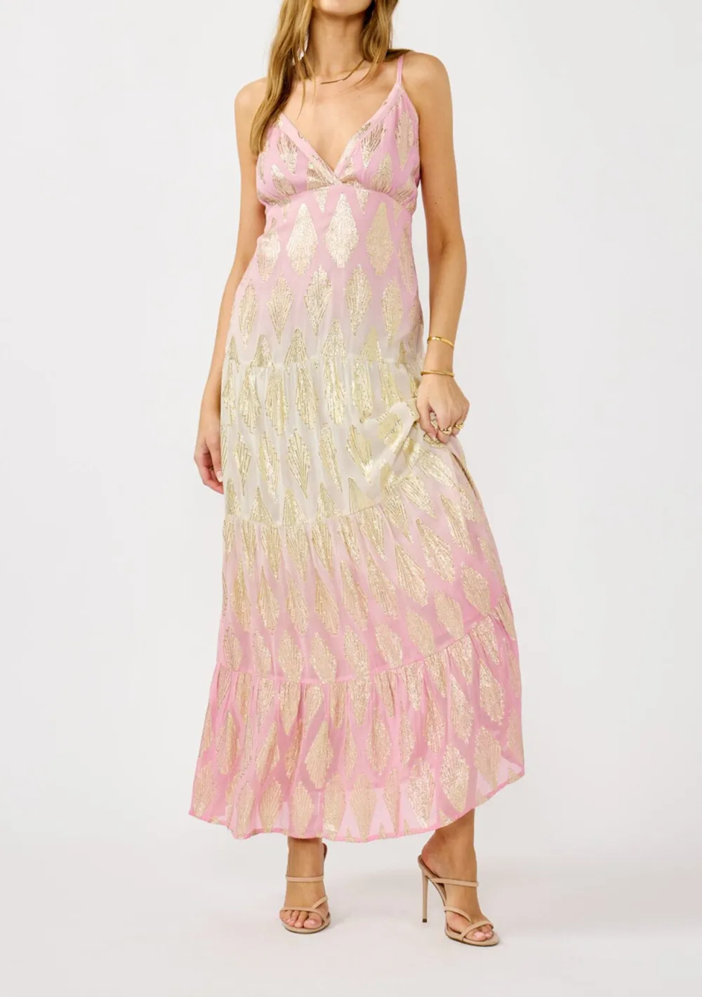 Geometric V-Neck Maxi Dress