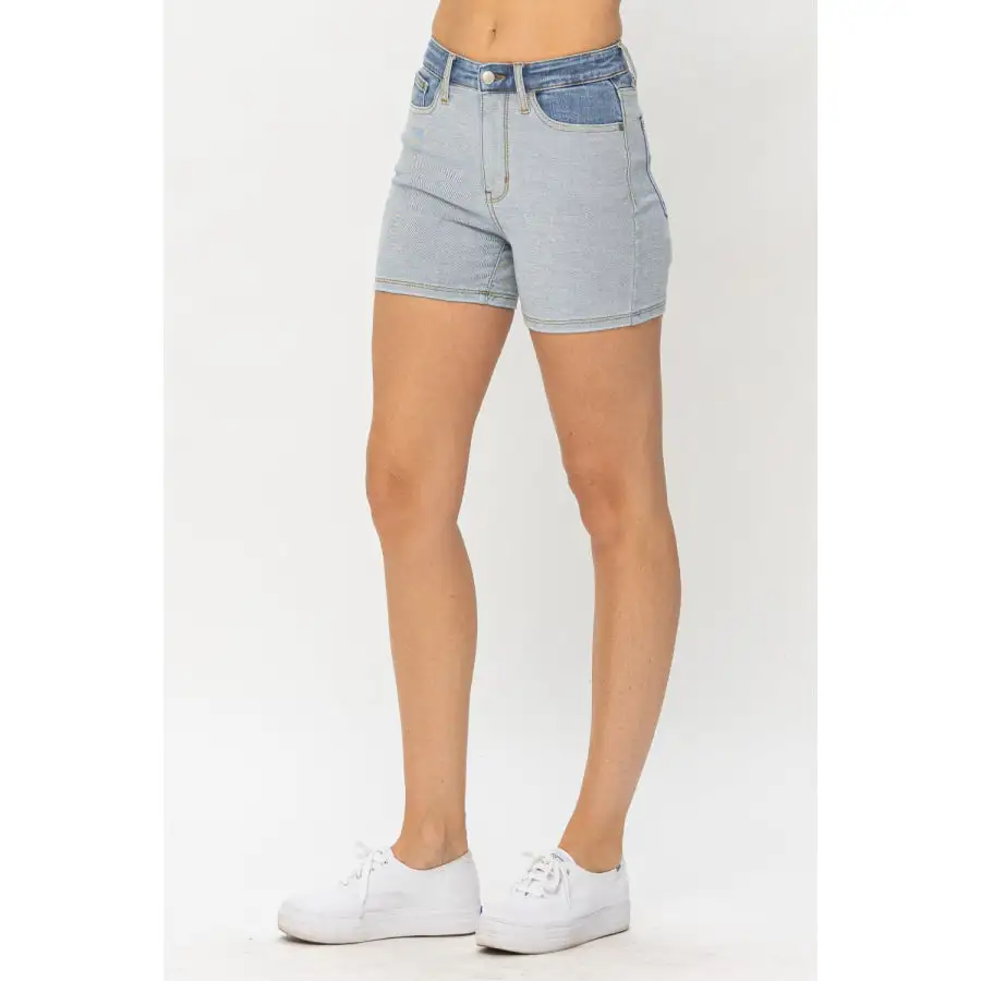 Full Size Color Block Denim Shorts