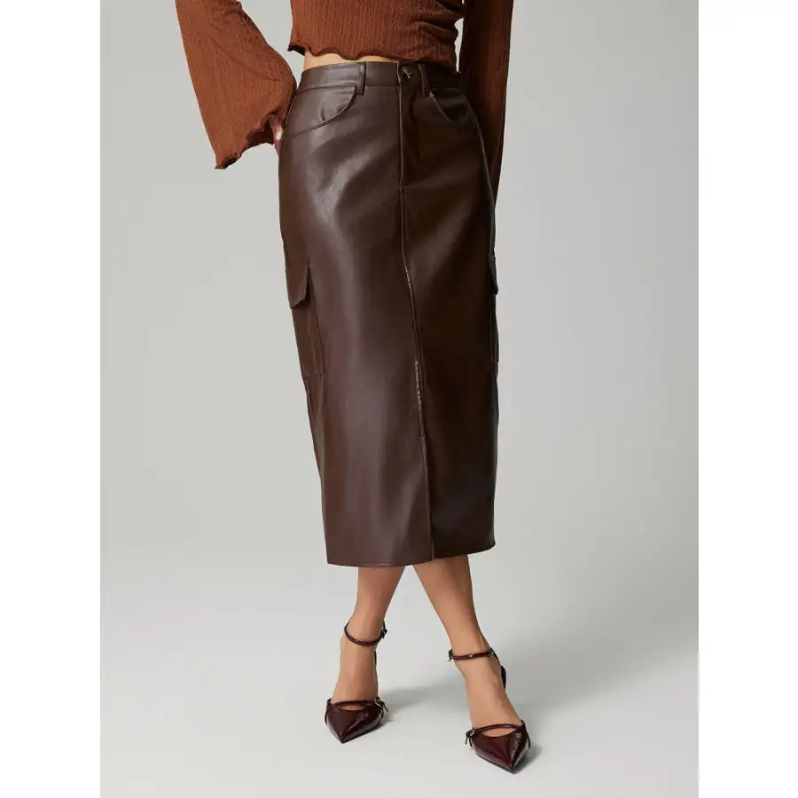 Slit Midi Skirt with Pockets