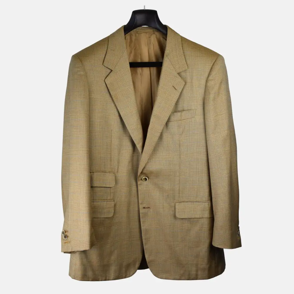 Refined Checkered Wool Silk Blazer Jacket