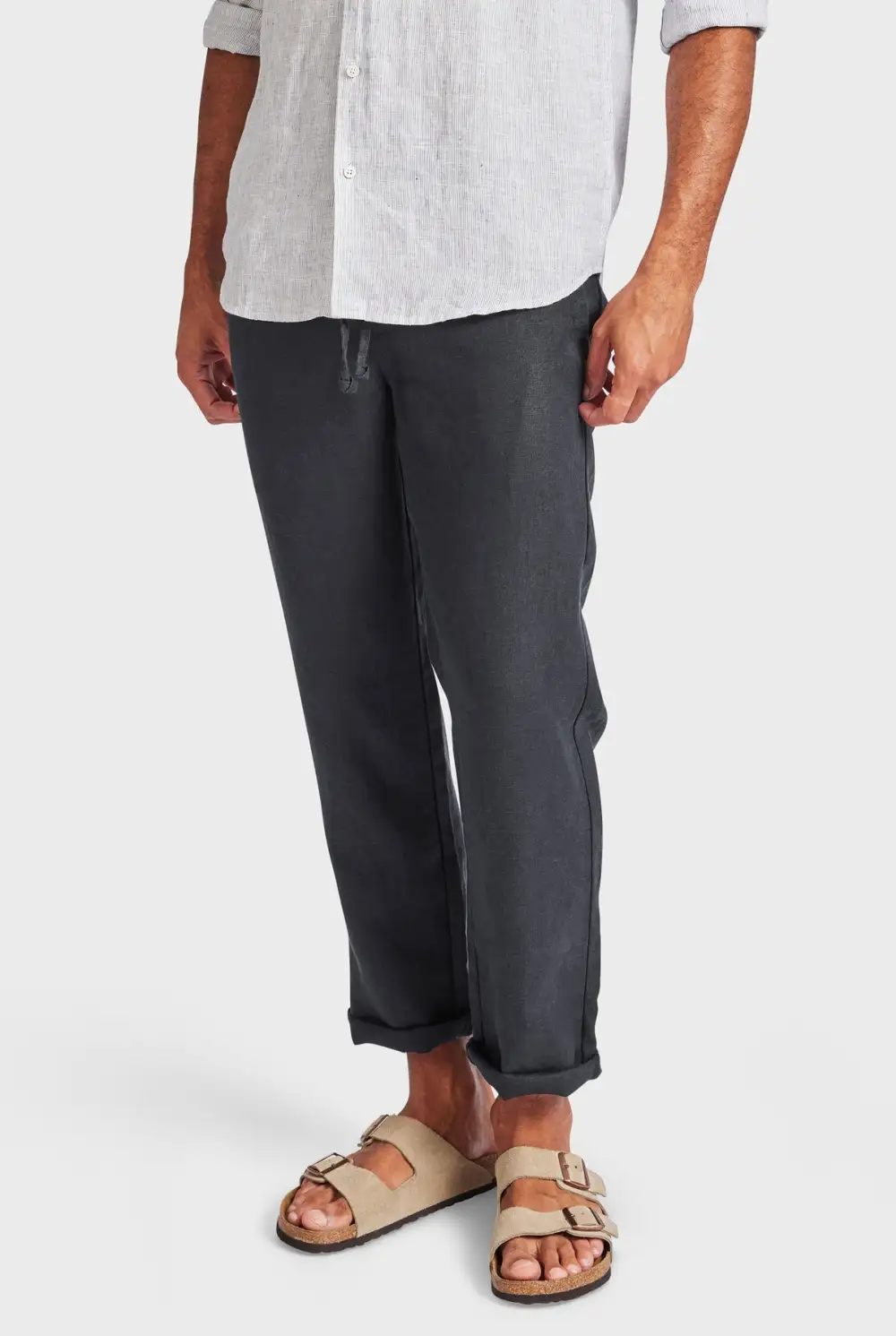 Solid Color Linen Tapered Trousers