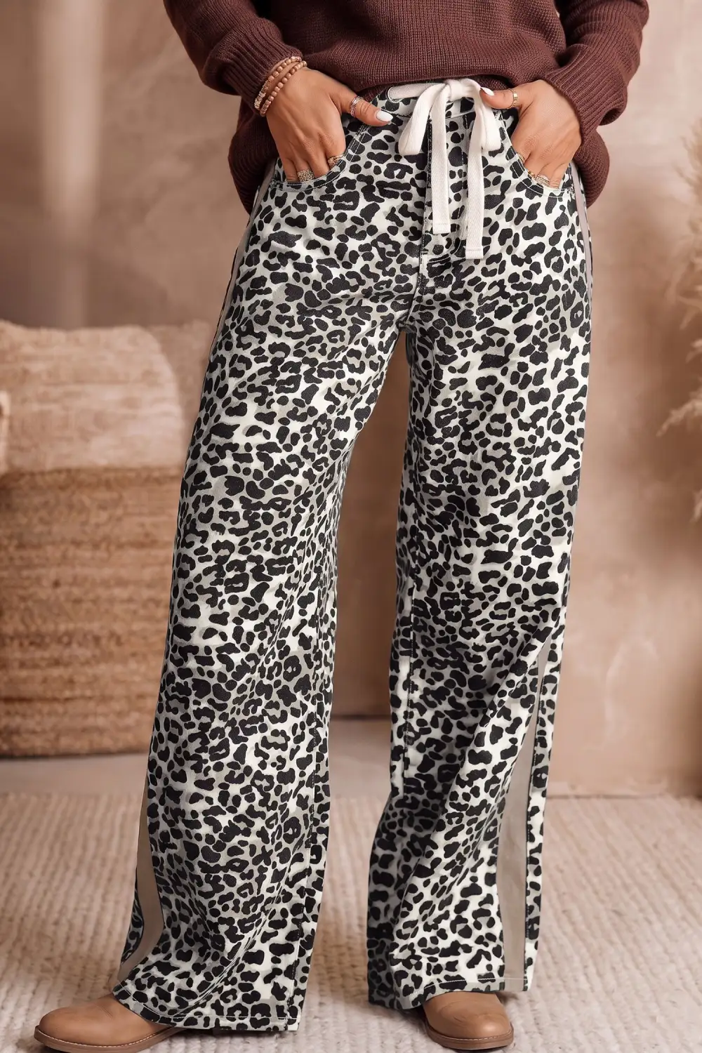 Relaxed Leopard-Print Straight Leg Jeans