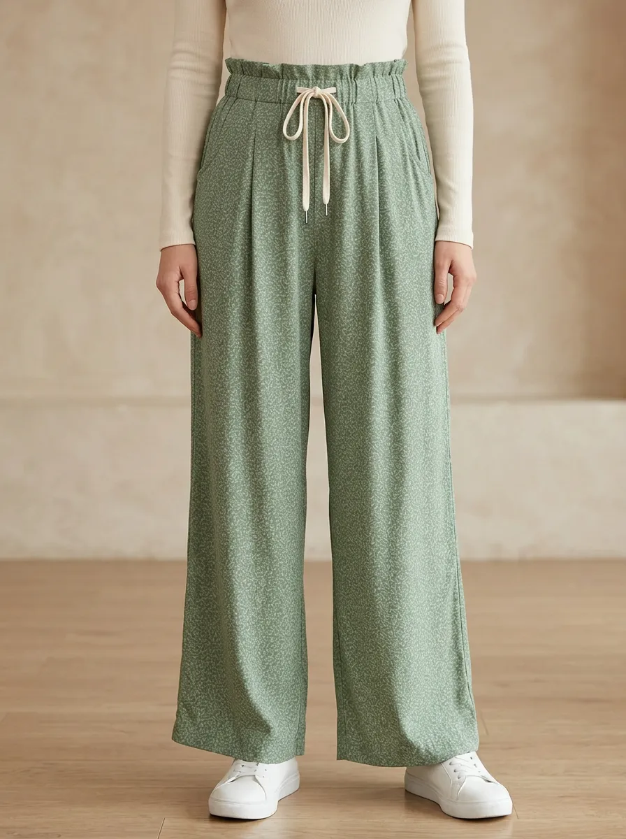 Women's Ditsy Floral Print Wide-Leg Pants