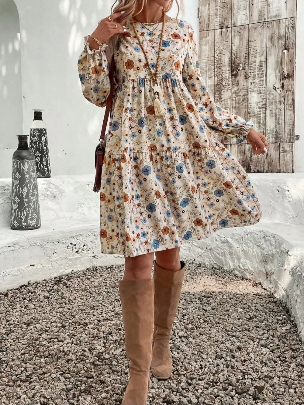 Polished Detail Floral Printed Tiered Dress