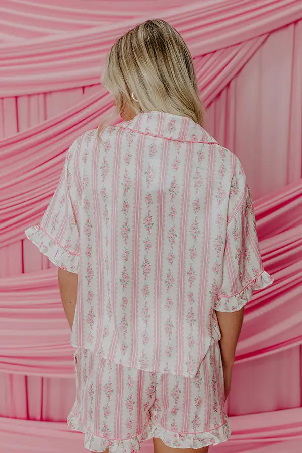 Cozy Tea Time Floral Satin Pajama In Pink