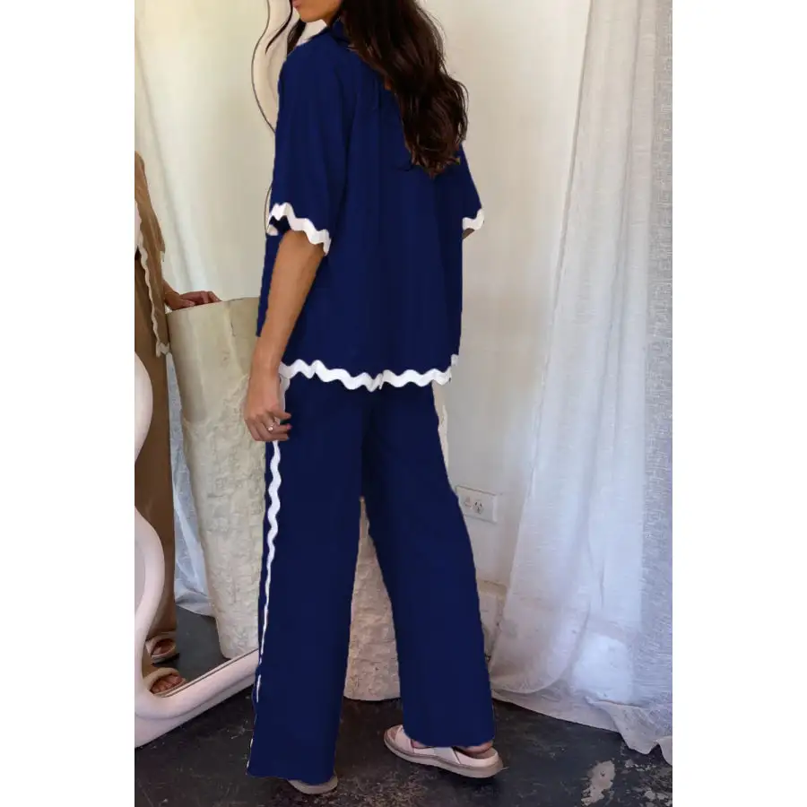 Everyday Contrast Trim Half Sleeve Top and Pants Set