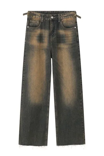 Refined Raw-Hem Washed Stretch Straight Leg Jeans