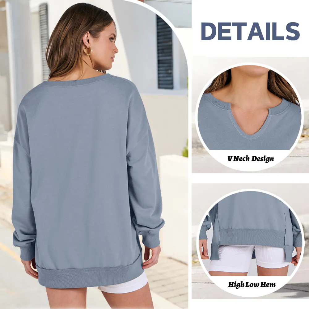 Womens Oversized Sweatshirt V Neck Long Sleeve