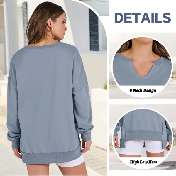 Womens Oversized Sweatshirt V Neck Long Sleeve