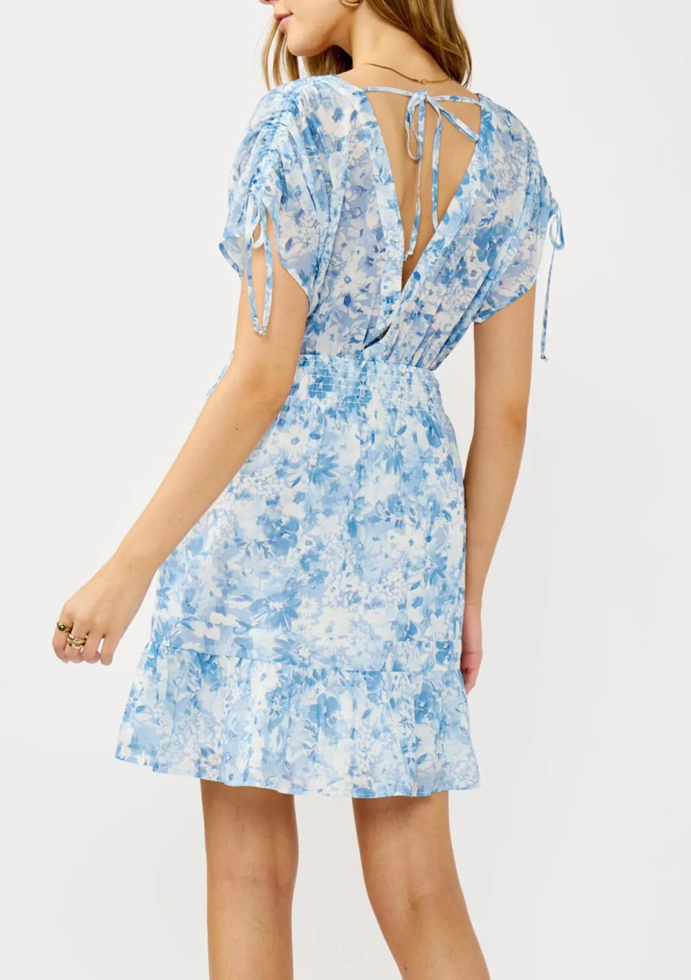 Tied Back Floral V-Neck Dress