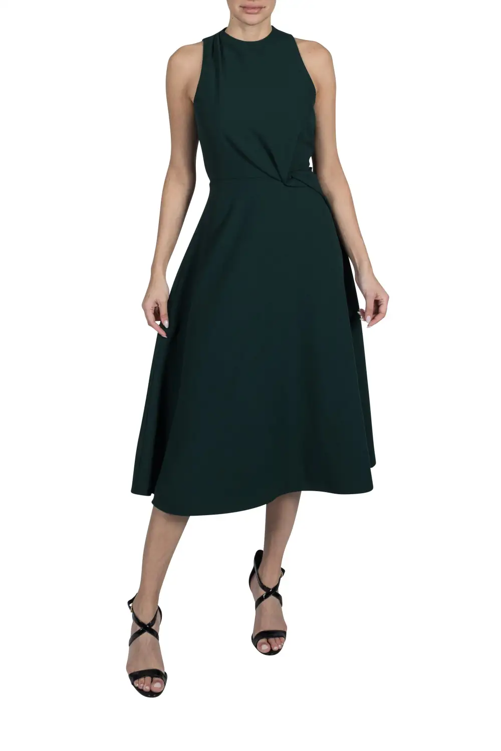 High Neck Draped Midi Dress