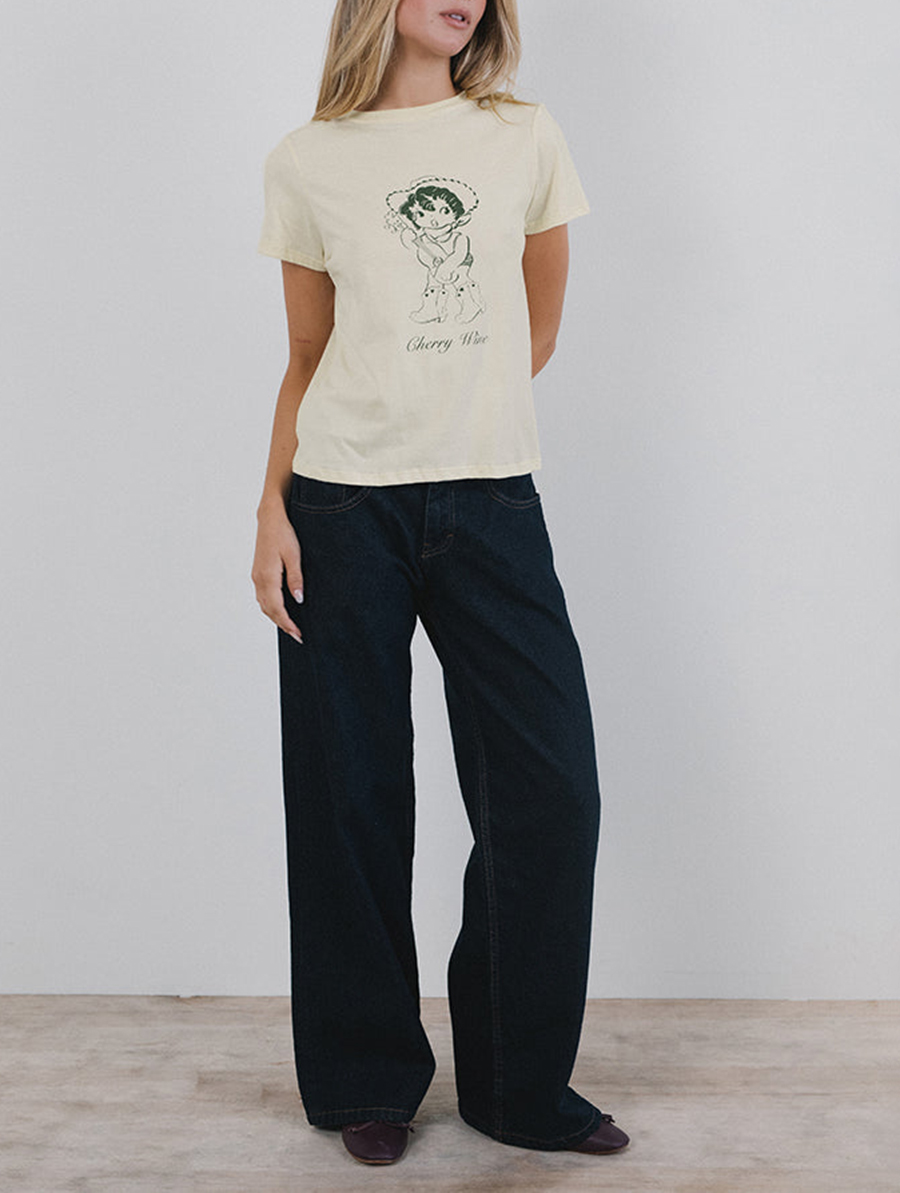 Buttermilk With Cherry Wine Print Tee