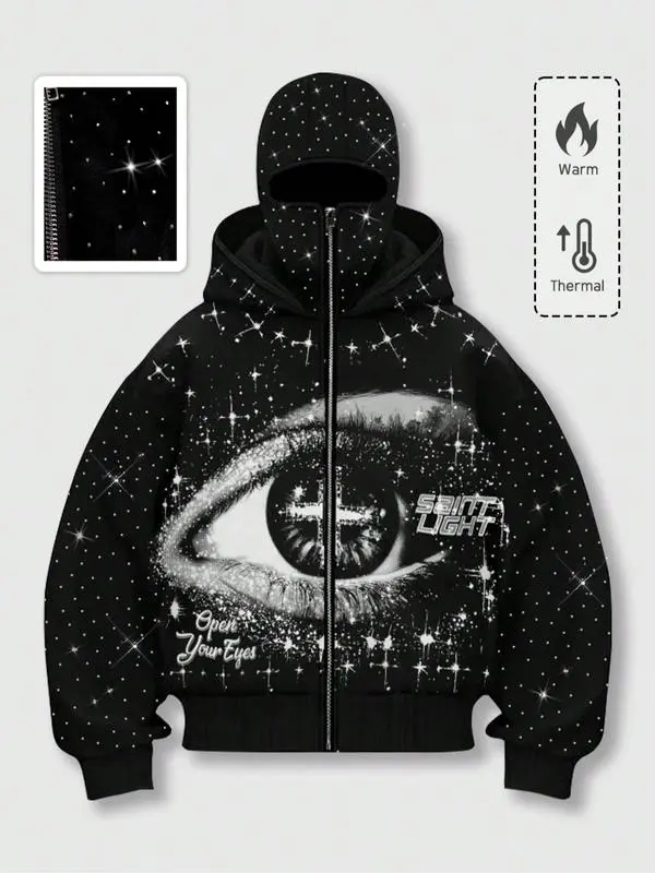 Men's Street-Style Rhinestone Windproof Warm 2-in-Hoodie w/Pockets & Zipper (Fall Winter)