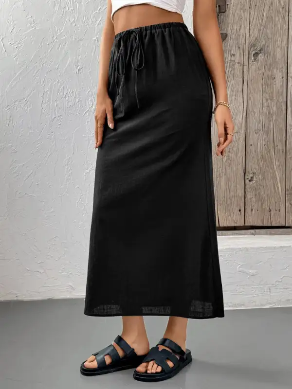 Chic Cotton Blend Drawstring Detail Skirt