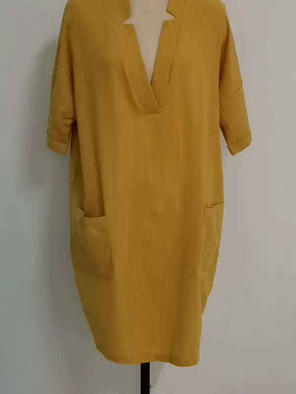 A Line High Waisted Pocket Solid Color Split Joint V Neck