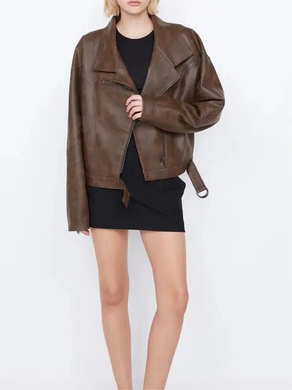 FAUX LEATHER LAPEL JACKET