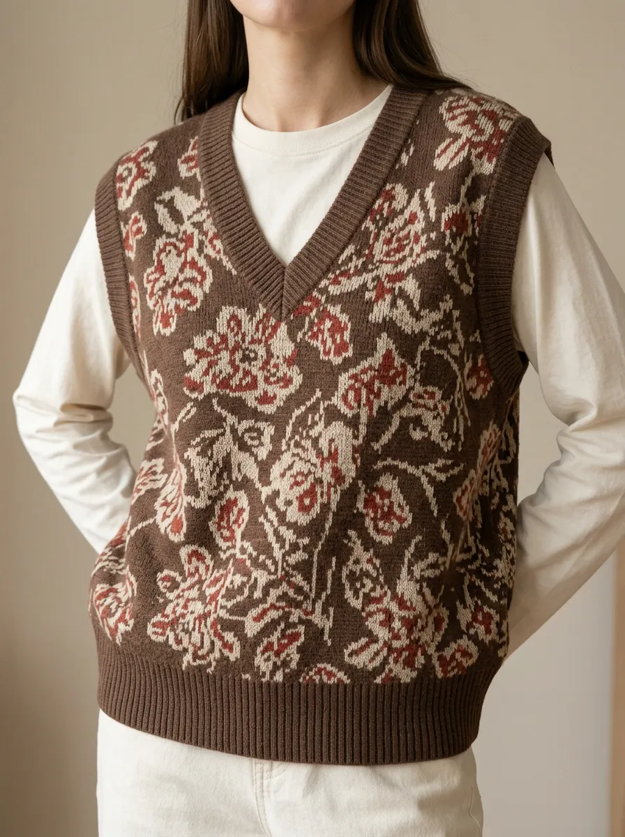 Floral Jacquard Sweater Vest